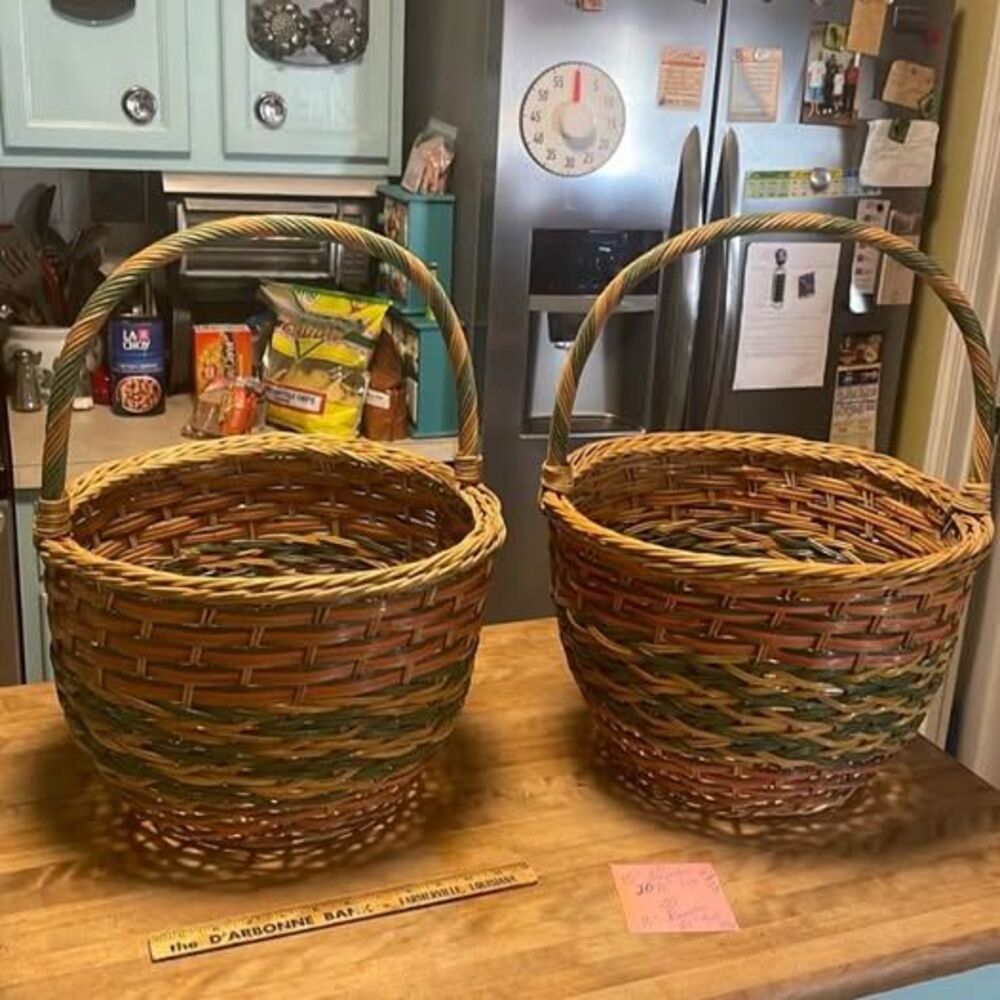 Pair of extra Large Multi-Color hand made Wicker Baskets with Handles
